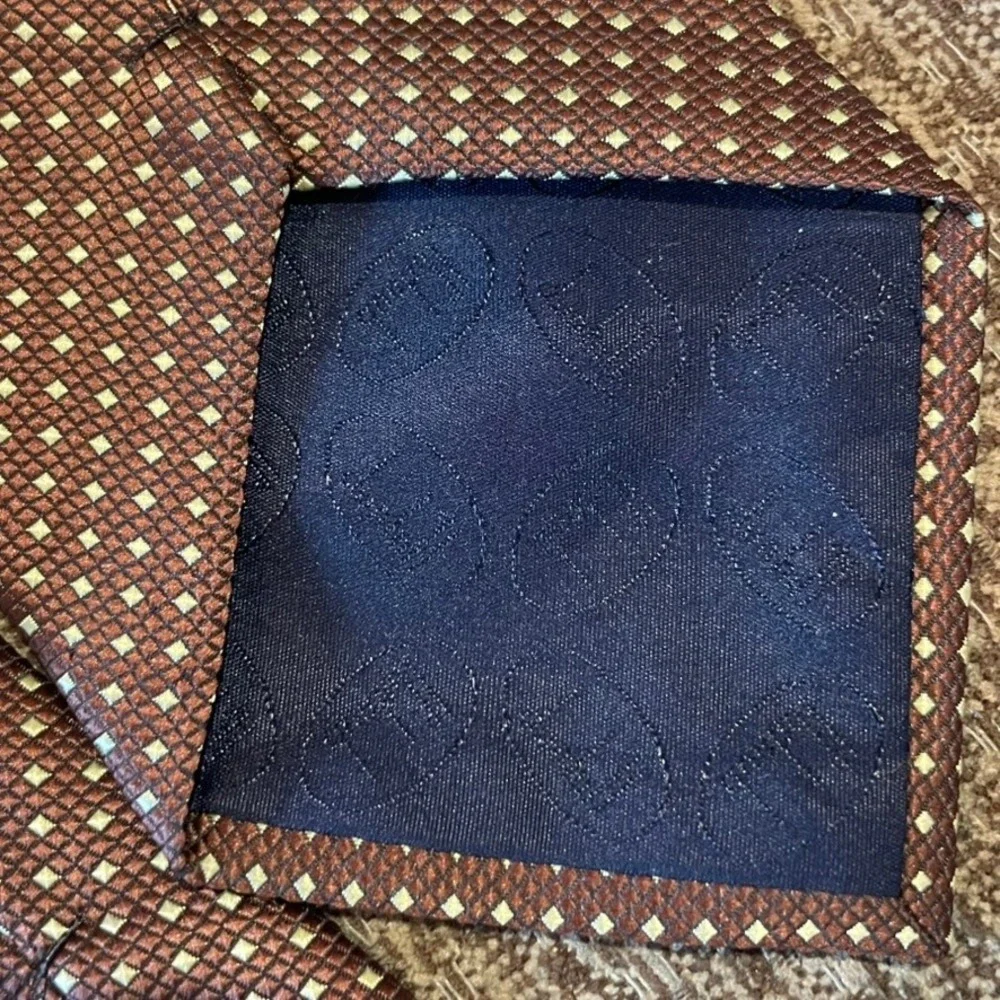 Dunhill Silk Tie Mens Brown Gold Geometric Diamond Designer Luxury Dapper Office